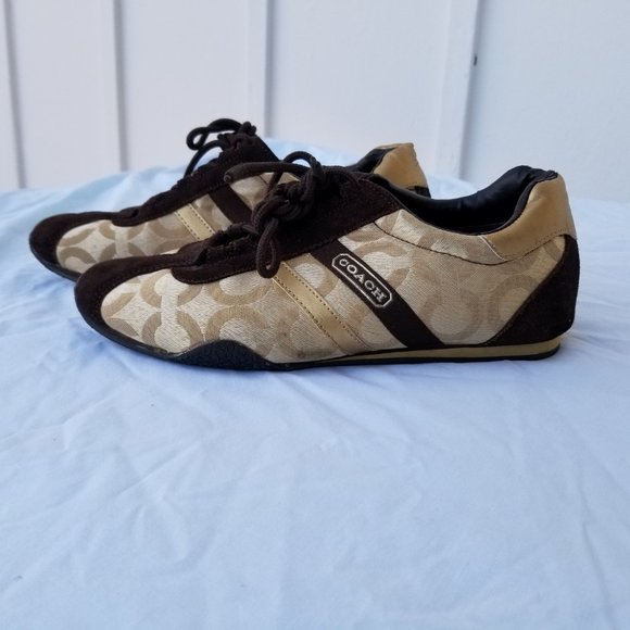 Coach Joss Signature Sued Sneakers Gold & Brown Size 9M - Picture 13 of 15